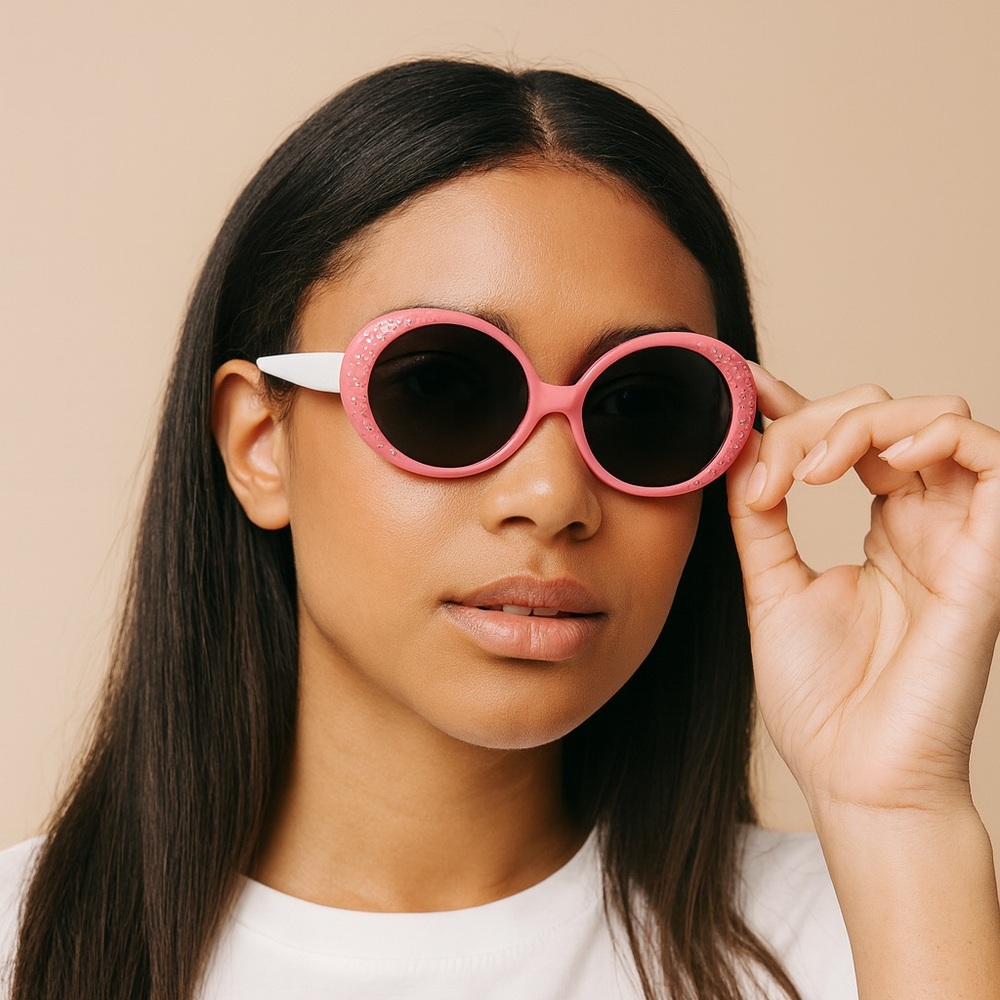 Girls Pink Rhinestone Oval Sunglasses โ Cute Retro Style - Picture 1 of 8